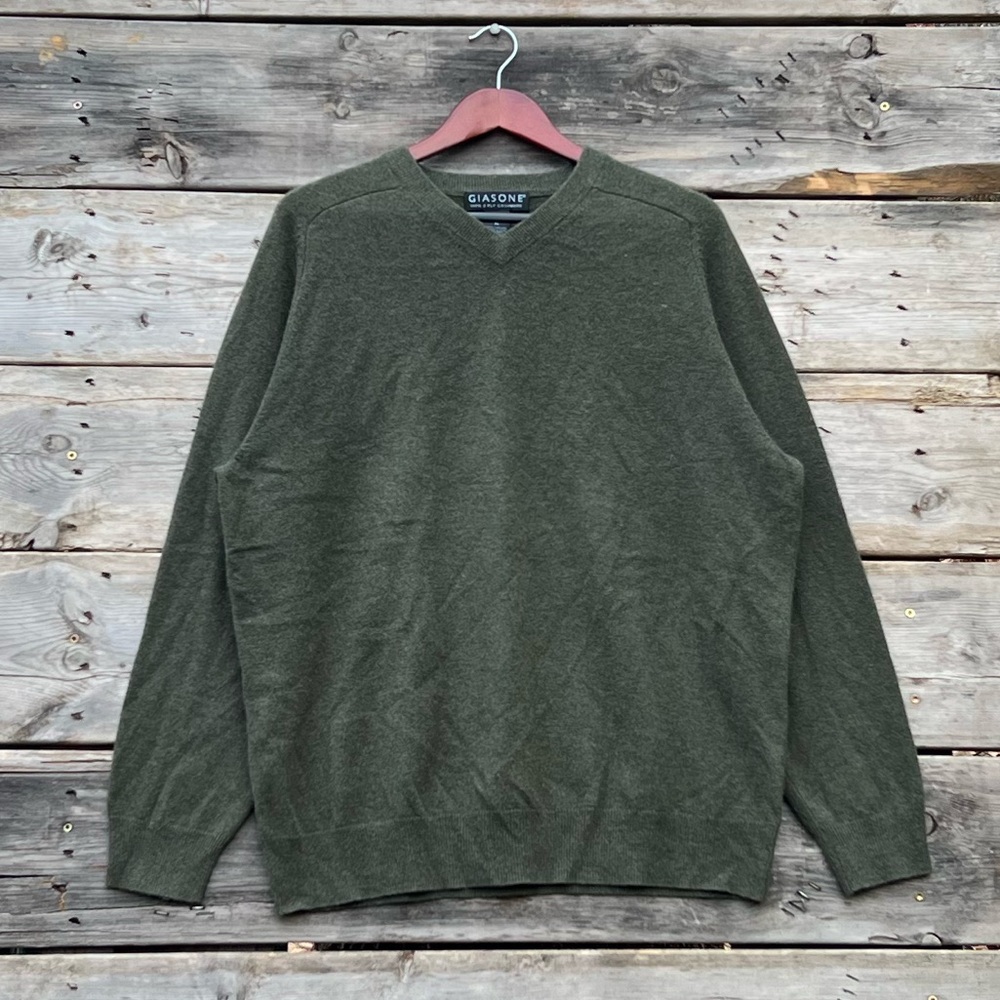 Giasone 2-Ply Cashmere Green V-Neck Sweater Men’s Size XL